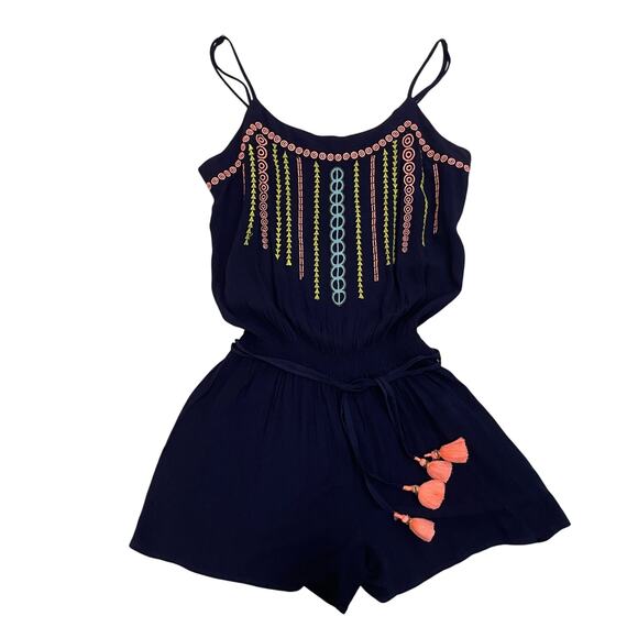 Lilly Pulitzer S Beeler Romper | Navy, Tassel Tie, Embroidered, Boho Style $168 - Picture 1 of 7